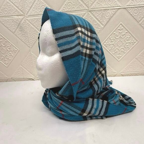 SCARF blue Flannel look teal red black white 12.5 x 65.5" with fringe extra - Picture 2 of 8